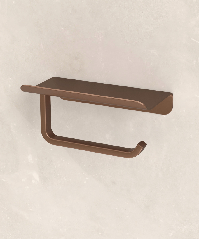 Corbeau Wall-Mounted Toilet Roll Holder with Shelf - Brushed Rose Gold