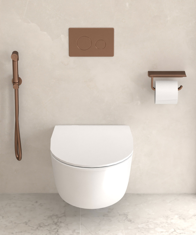 Corbeau Wall-Mounted Toilet Roll Holder with Shelf - Brushed Rose Gold
