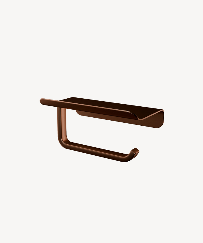 Corbeau Wall-Mounted Toilet Roll Holder with Shelf - Brushed Rose Gold