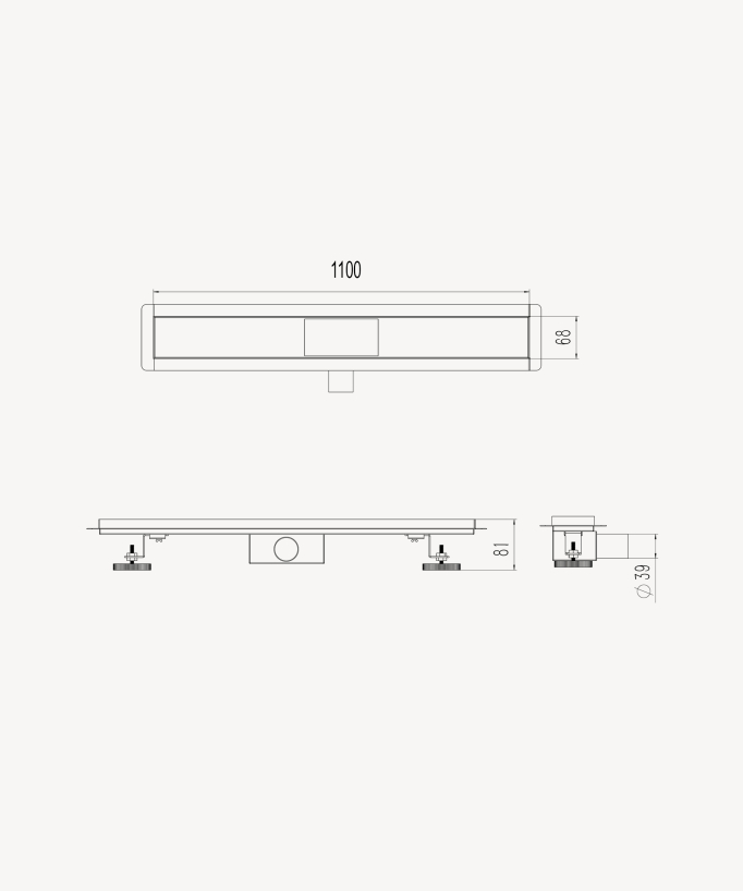 Reversible Stainless Steel Shower Drain - Black - 1100mm