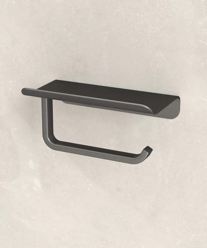 Corbeau Wall-Mounted Toilet Roll Holder with Shelf - Gunmetal
