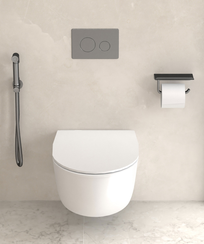 Corbeau Wall-Mounted Toilet Roll Holder with Shelf - Gunmetal