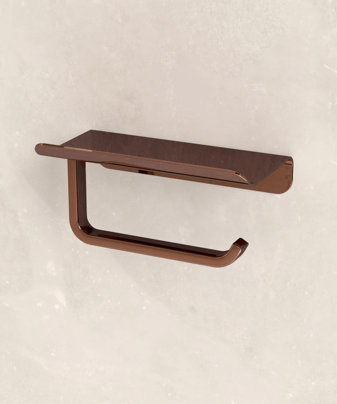Corbeau Wall-Mounted Toilet Roll Holder with Shelf - Rose Gold