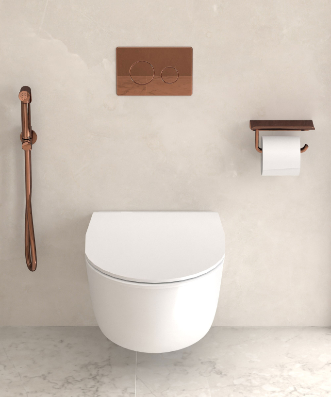 Corbeau Wall-Mounted Toilet Roll Holder with Shelf - Rose Gold