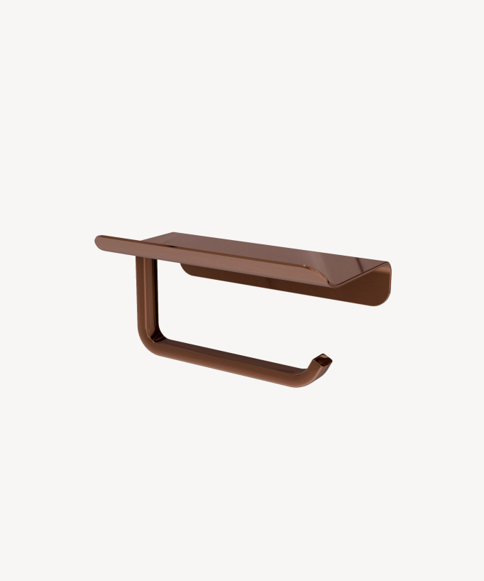 Corbeau Wall-Mounted Toilet Roll Holder with Shelf - Rose Gold