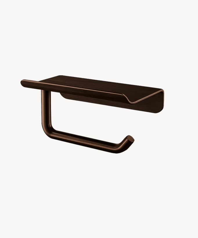 Wall-mounted toilet paper holder with shelf brushed moka - Corbeau