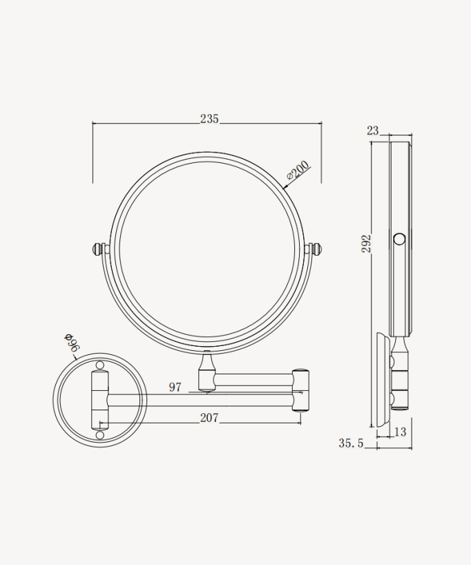Round magnifying mirror - Brushed rose gold