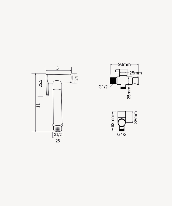 Round Wall-Mounted Bidet Shower Kit - Gunmetal