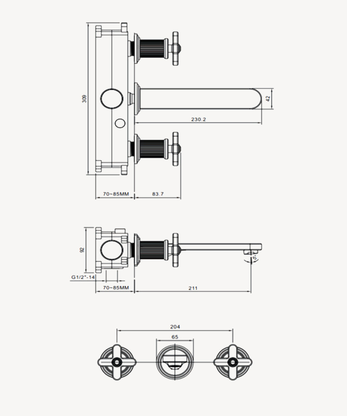 Wall-mounted basin mixer (two-handle) – Hera