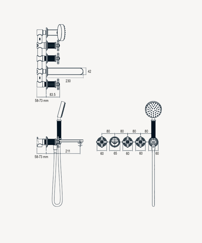 Concealed bath mixer (two-handle) – Hera
