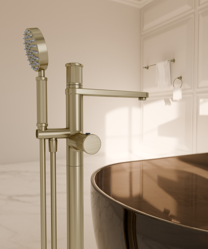 Freestanding Thermostatic Bath Mixer - Brushed Gold - Hera