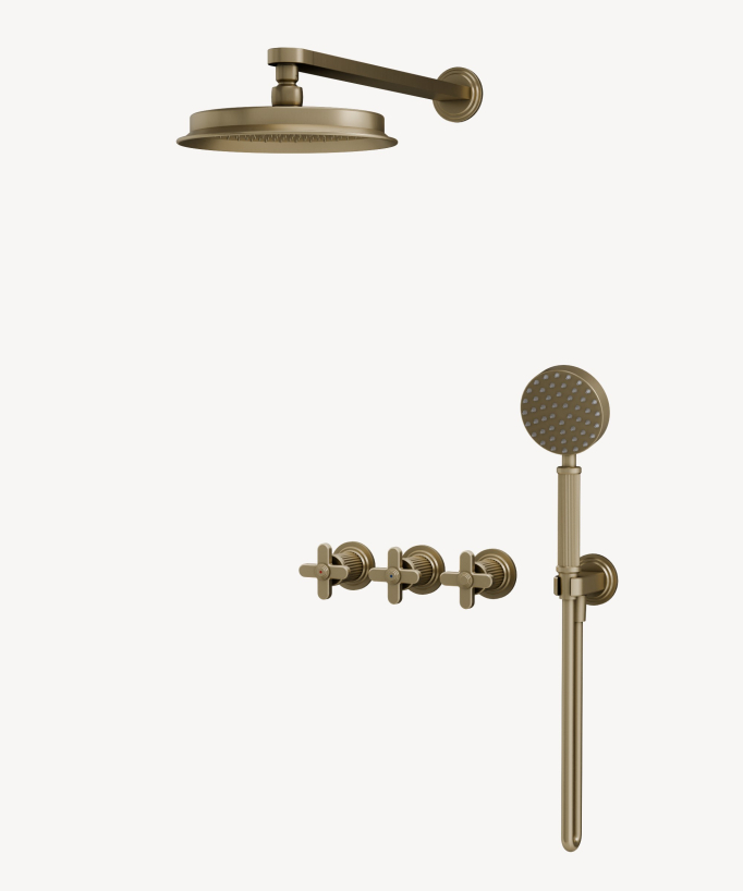 Concealed Shower Pack - Brushed Gold - Mixer, Rain Head & Hand Shower - Hera