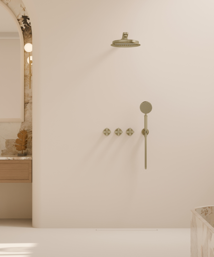 Concealed Shower Pack - Brushed Gold - Mixer, Rain Head & Hand Shower - Hera