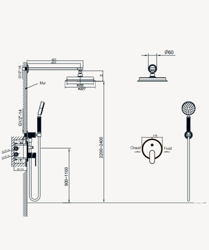 Mechanical Concealed Shower Column - Brushed Gold - Hera