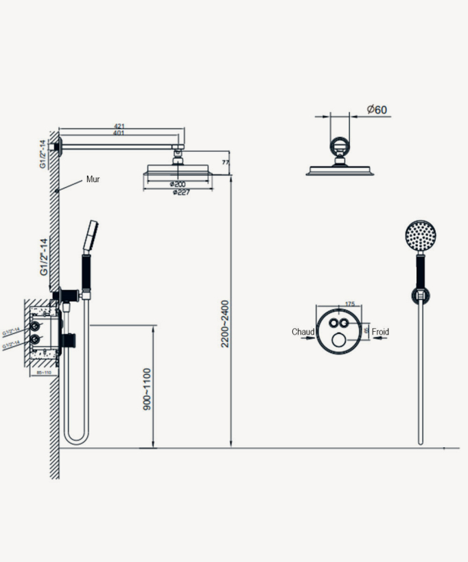 Thermostatic Concealed Shower Column - Brushed Gold - Hera