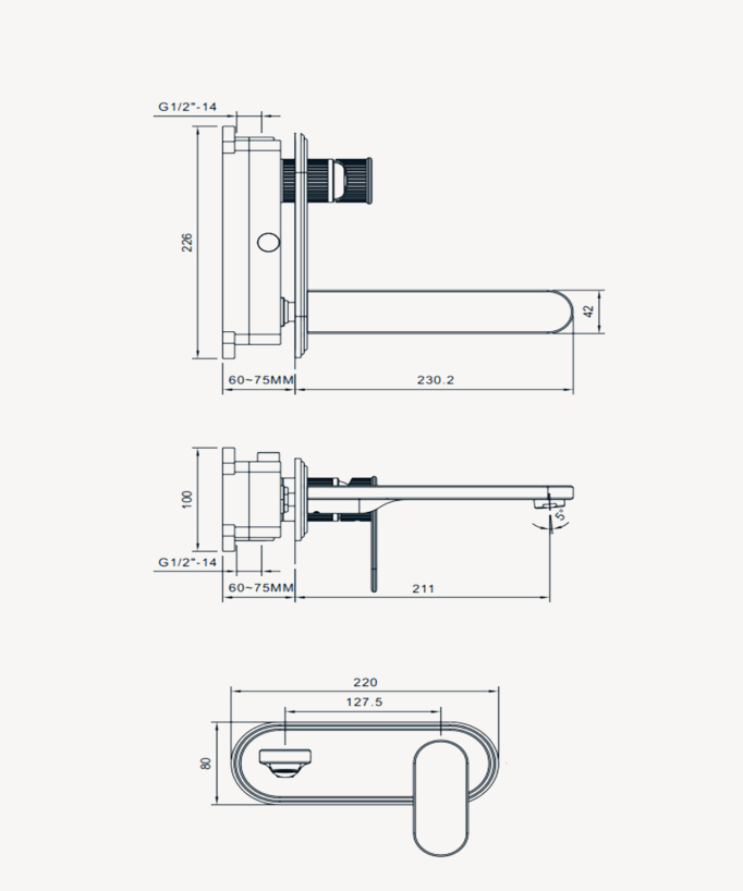 Wall-Mounted Basin Mixer with Plate, Brushed Gold - Hera