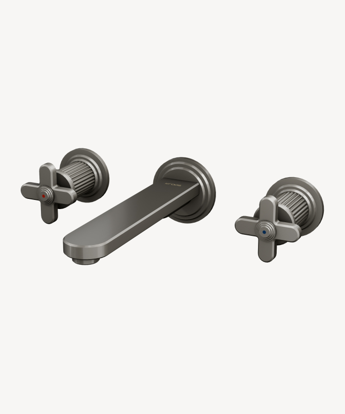 Wall-mounted basin mixer with cross handles – Brushed Nickel – Hera