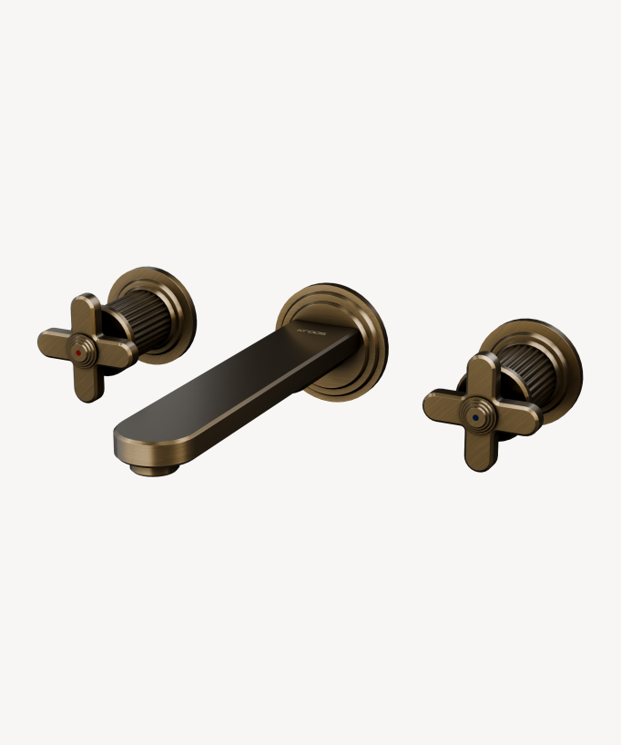 Wall-mounted basin mixer with cross handles – Bronze – Hera