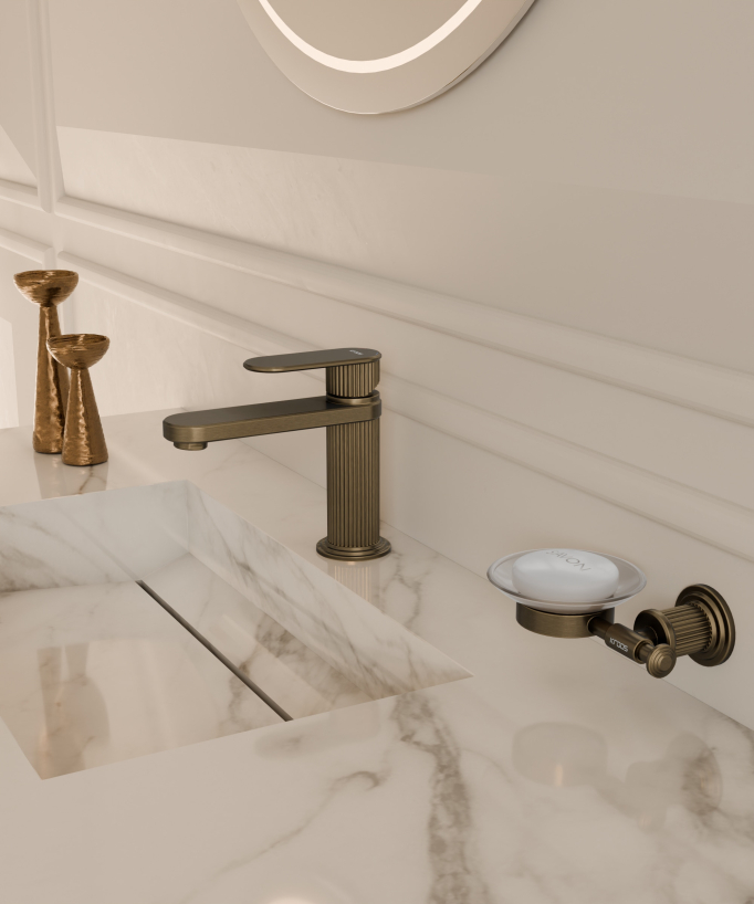 Basin mixer tap (deck-mounted) – Bronze – Hera
