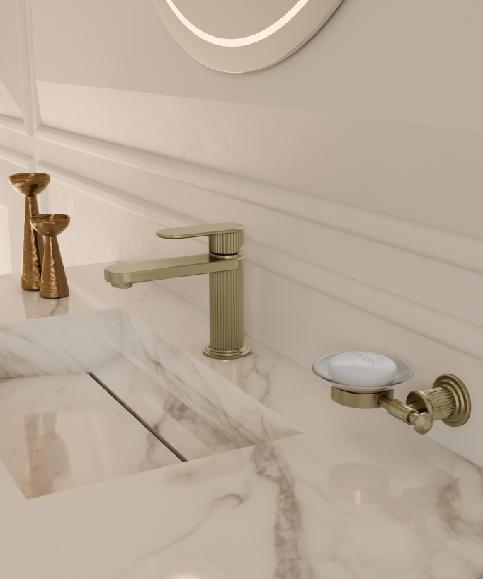 Countertop Basin Mixer Tap, Brushed Gold - Hera