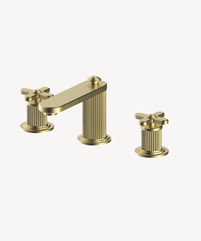3-Hole Deck-Mounted Basin Mixer, Brushed Gold - Hera