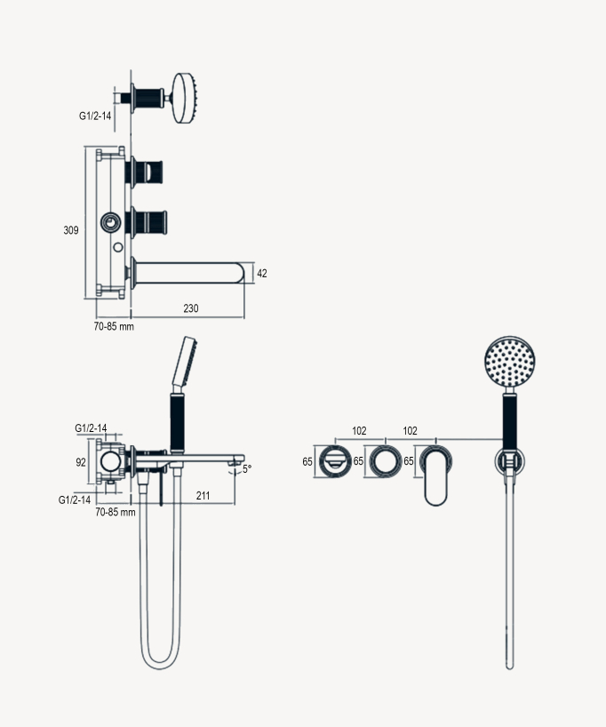 Concealed bathtub mixer tap – Brushed Nickel – Hera