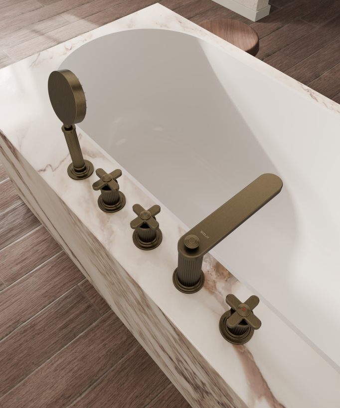 5-hole deck-mounted bath-shower mixer – Bronze – Hera