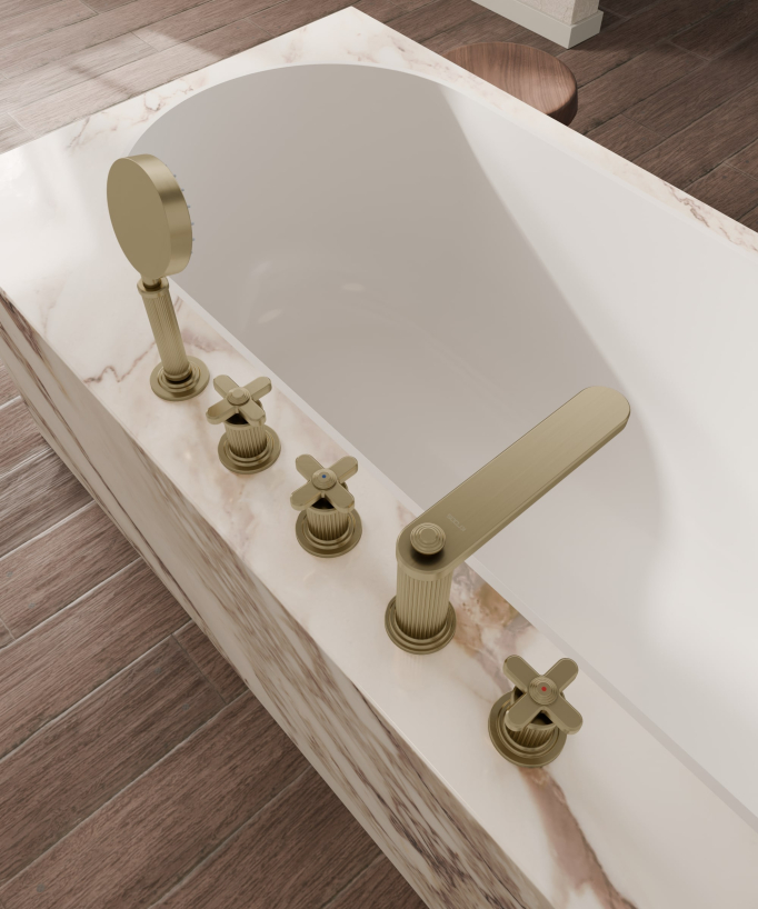 5-Hole Deck-Mounted Bath-Shower Mixer - Brushed Gold - Hera