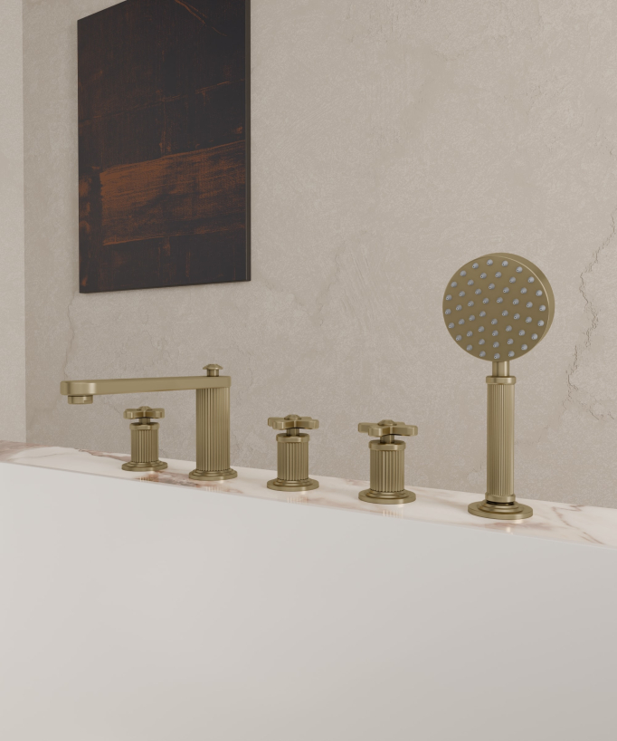 5-Hole Deck-Mounted Bath-Shower Mixer - Brushed Gold - Hera