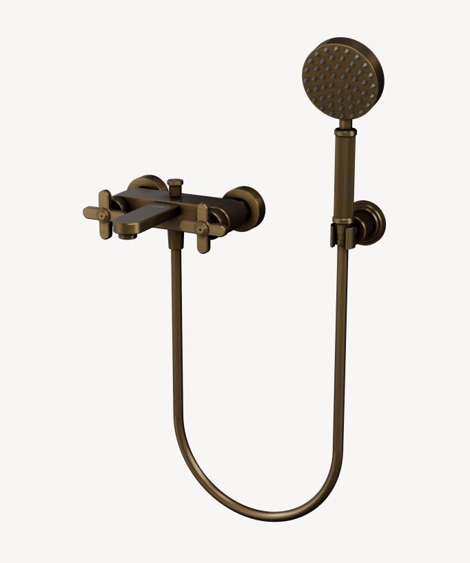 Wall-mounted bath mixer with hand shower – Bronze – Hera