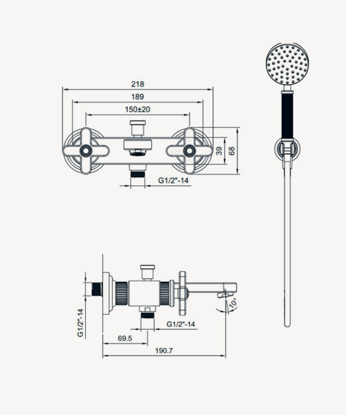 Wall-Mounted Bath Mixer - Brushed Gold - Hera