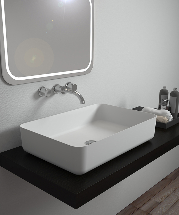 Kalemie Rectangular Countertop Basin - Matte White