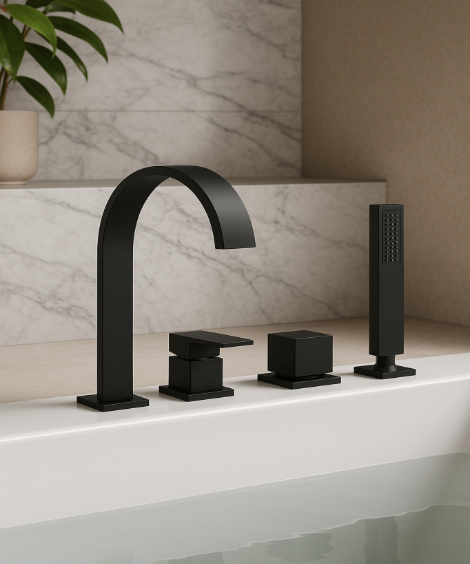 Deck mounted bath-shower mixer tap black - Sirius