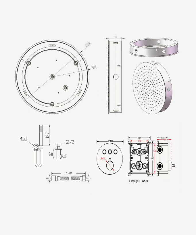 Thermostatic Shower Pack with Round Concealed Head