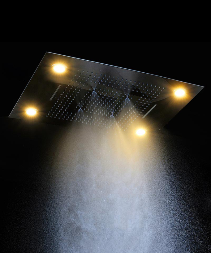 Thermostatic Shower Set with LED Rain Shower and Chromotherapy - 80x60 cm - Brushed Gold