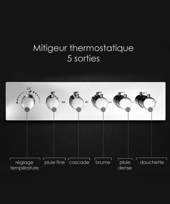 Thermostatic Shower Set with LED Rain Shower and Chromotherapy - 80x60 cm - Brushed Gold