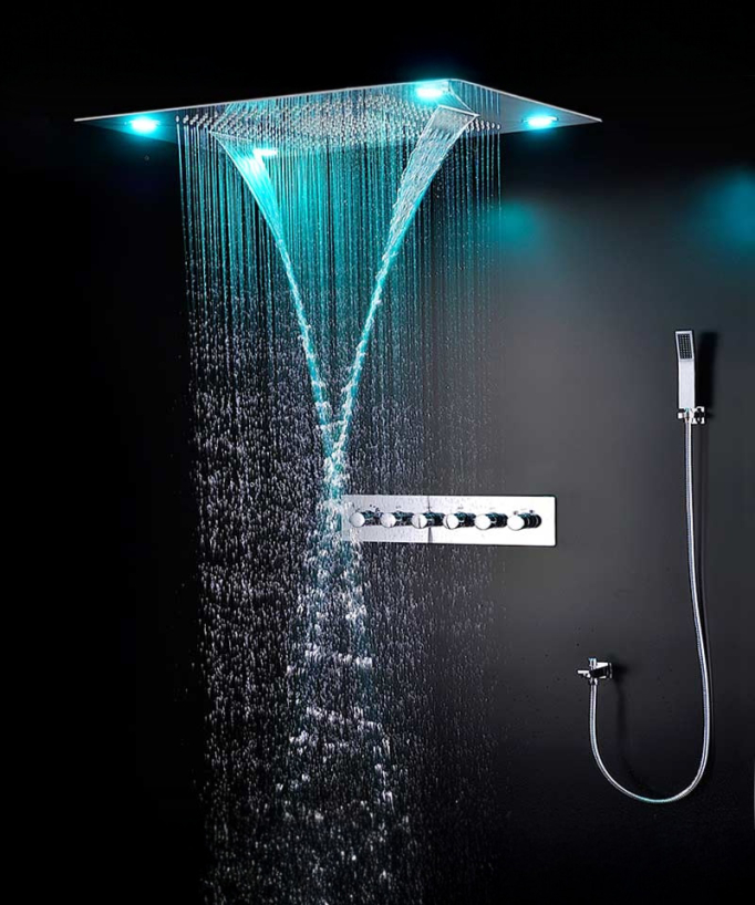 Thermostatic Shower Set with LED Rain Shower and Chromotherapy - 80x60 cm