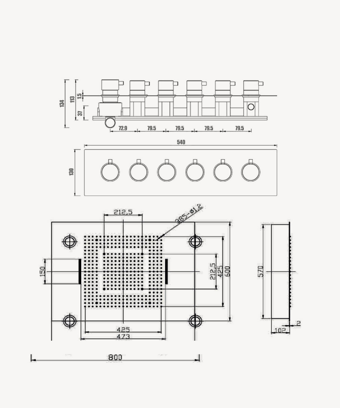Thermostatic Shower Set with LED Rain Shower and Chromotherapy - 80x60 cm