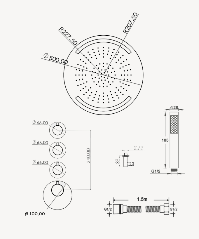LED Round Thermostatic Shower Set with Rain Shower Head - Corbeau