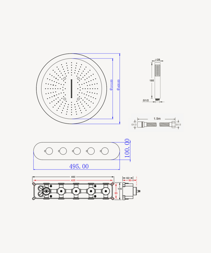 LED Wellness Concealed Thermostatic Shower Set - Corbeau