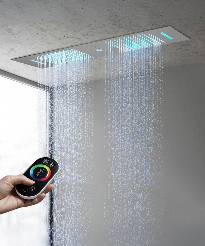 Modern Thermostatic Shower Set - Brushed Rose Gold - 900x300 mm LED Rain Shower, 3 Body Jets