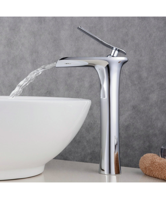 Square Tall Waterfall Basin Mixer Tap - Chrome