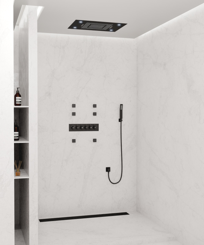 Black Multifunction Thermostatic LED Shower Set - 600x800 mm