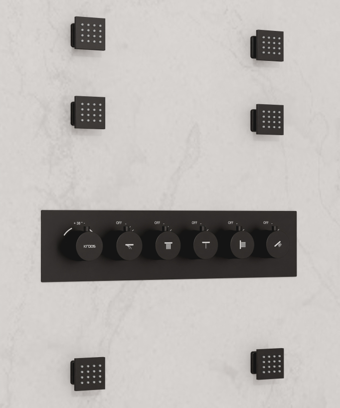 Black Multifunction Thermostatic LED Shower Set - 600x800 mm