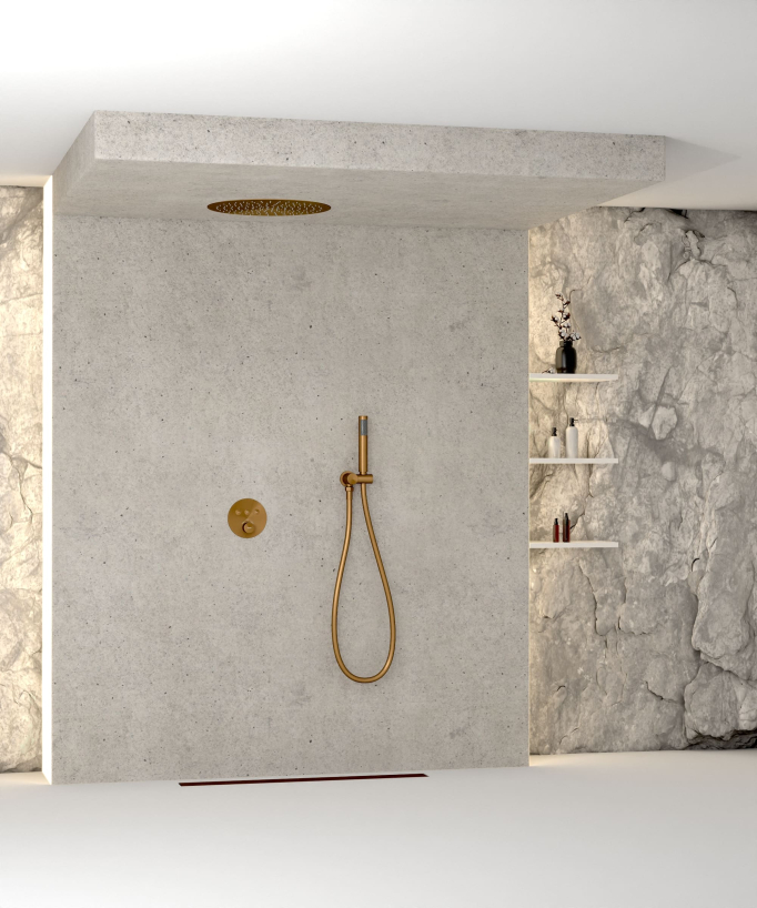 Thermostatic Shower Pack with Round Concealed Head - Brushed Rose Gold