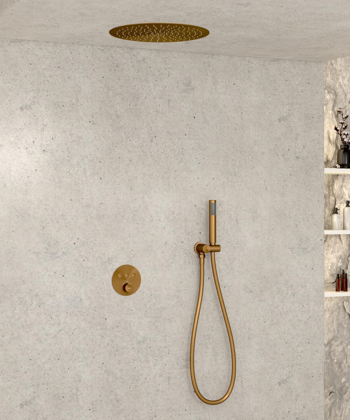 Thermostatic Shower Pack with Round Concealed Head - Brushed Rose Gold