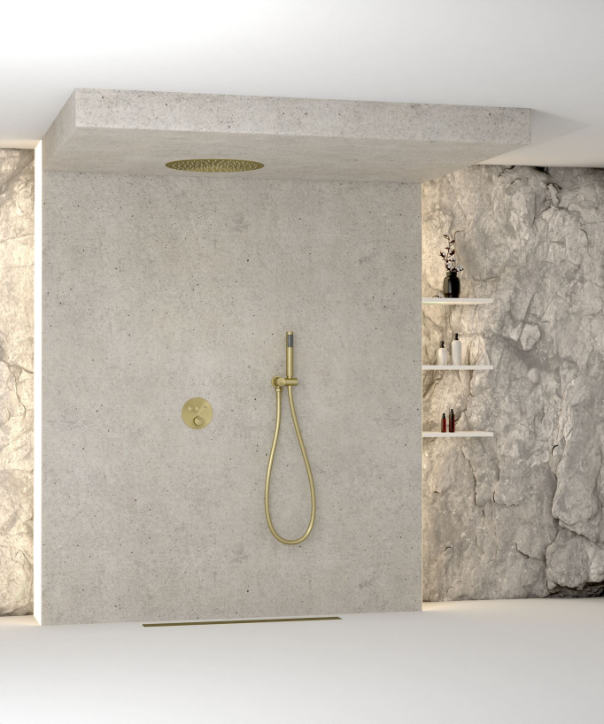 Thermostatic Shower Pack with Round Concealed Head - Brushed Gold