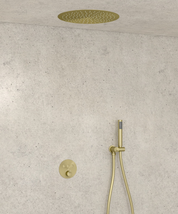 Thermostatic Shower Pack with Round Concealed Head - Brushed Gold