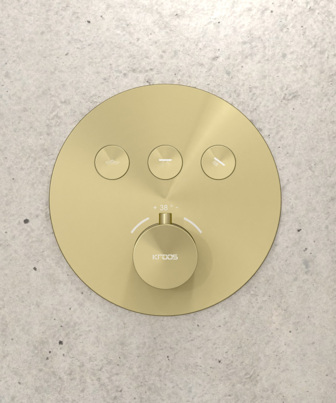 Thermostatic Shower Pack with Round Concealed Head - Brushed Gold