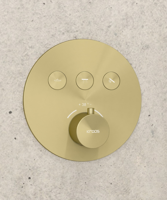 Thermostatic Shower Pack with Round Concealed Head - Brushed Gold